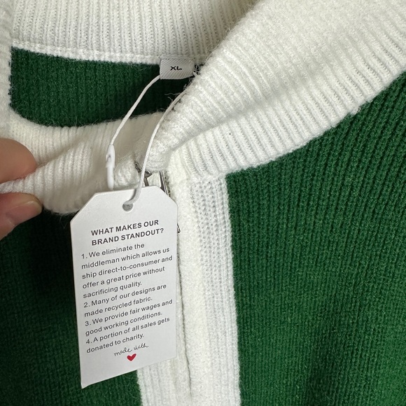 NEW Cardigan Sweater Women's XL Green White Turtleneck Knit Sweater - Picture 5 of 7